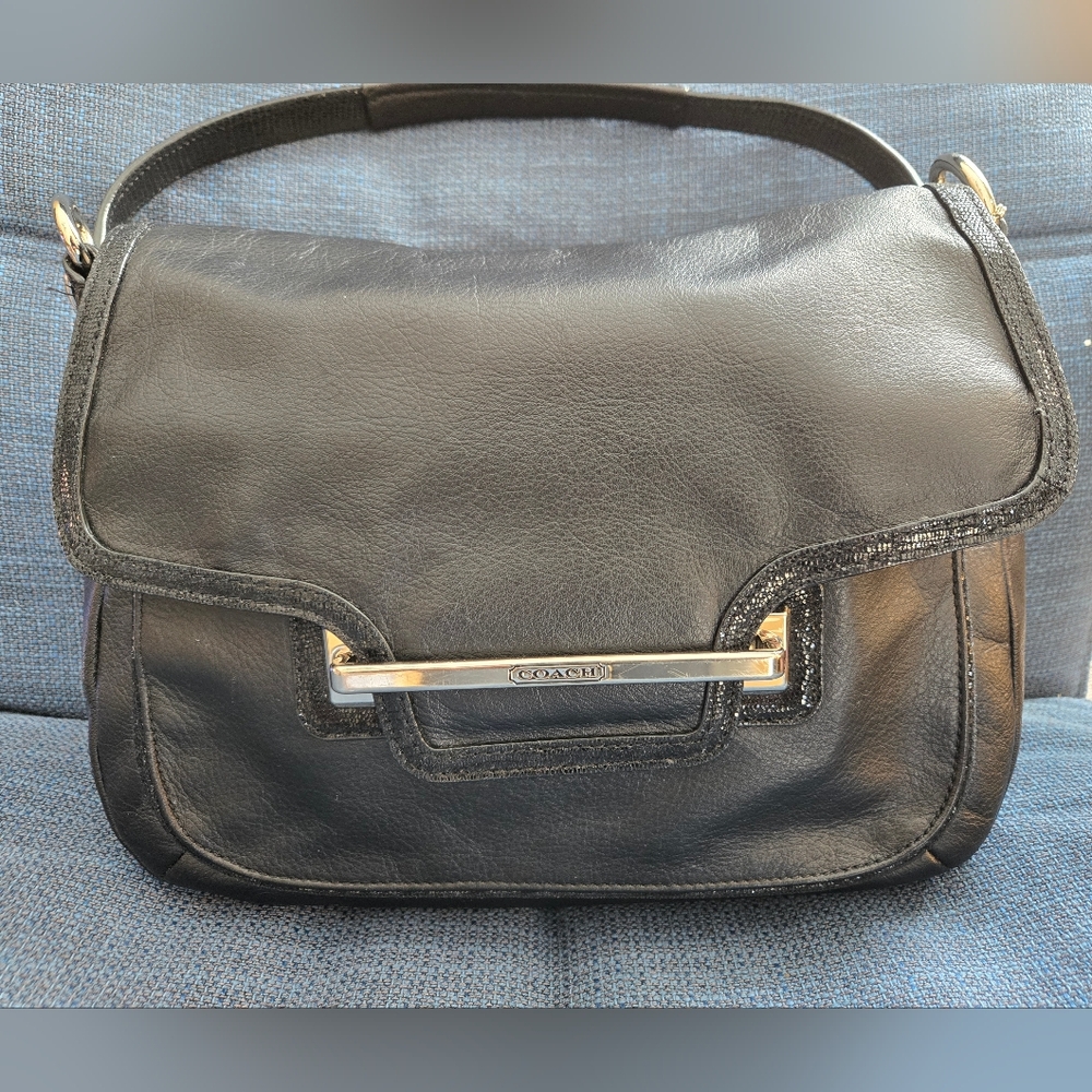 Coach Taylor Black Leather Magnetic Flap Shoulder Bag F27481 2013 Very Good!